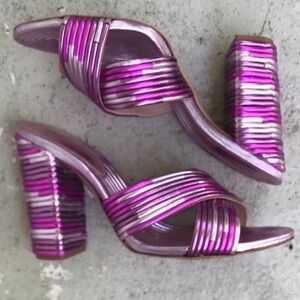 Schutz Vibrant Metallic Pink Mules